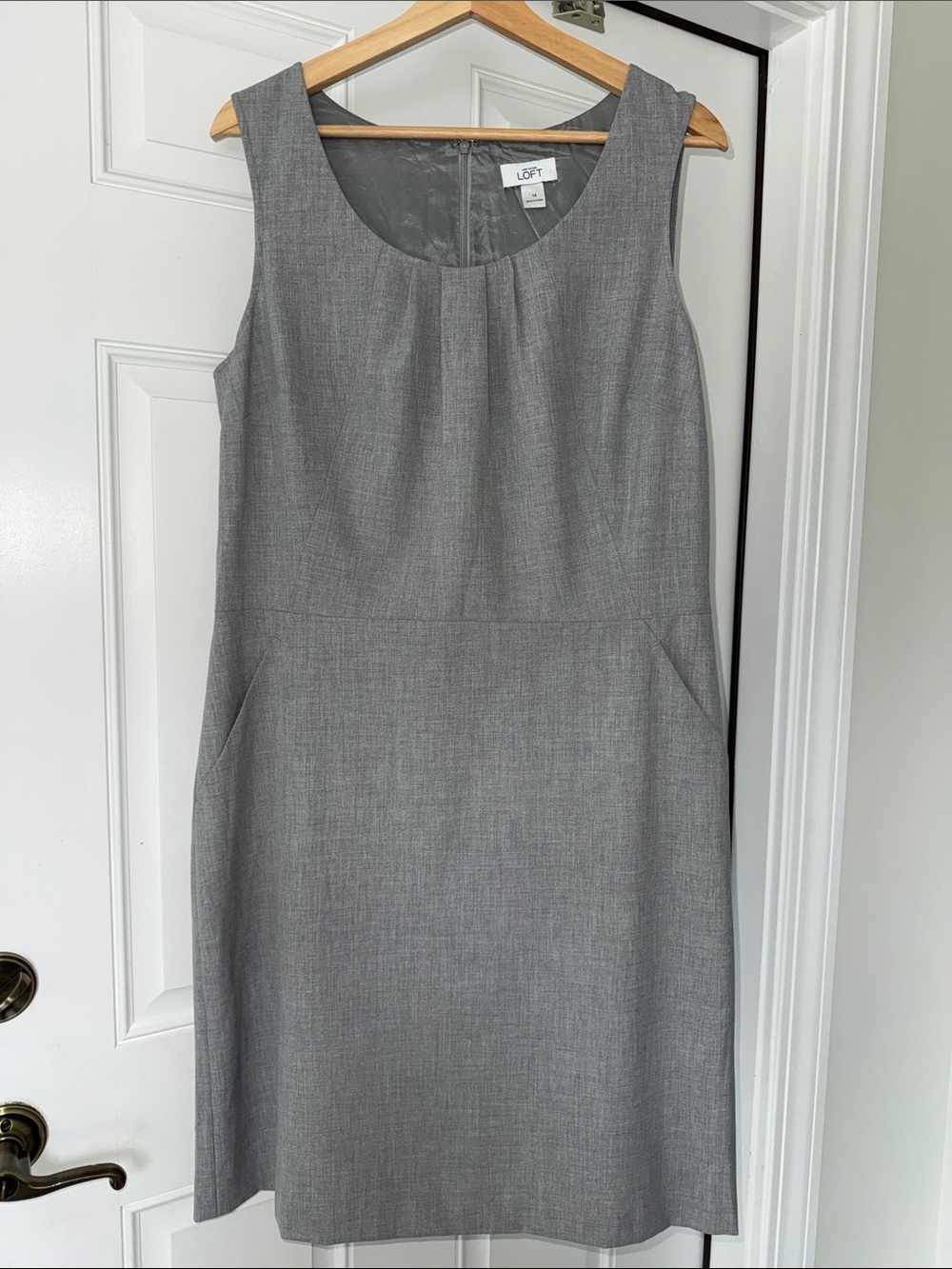 LOFT Light Gray Sleeveless Sheath Dress with Pockets, 14